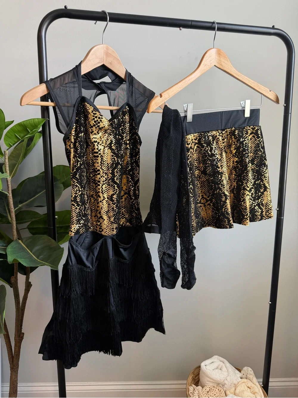 Weissman Black and Gold Snakeprint Dance Set